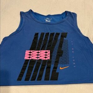 Nike Royal Blue Tank with Pink and Orange Graphic (L)